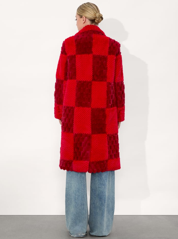 MOORE FAUX FUR PEACOAT - BRIGHT RUBY/GARNET image 3 - Alice And Olivia
