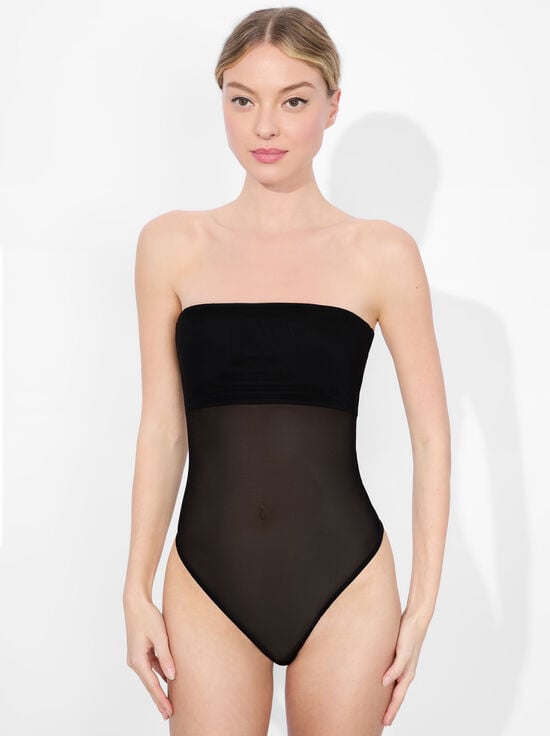 BLACK-BANDEAU STRAPLESS BODYSUIT