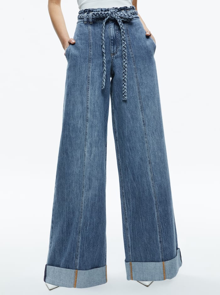 HARRIET WIDE LEG HIGH RISE PAPERBAG JEAN - BROOKLYN BLUE - Alice And Olivia