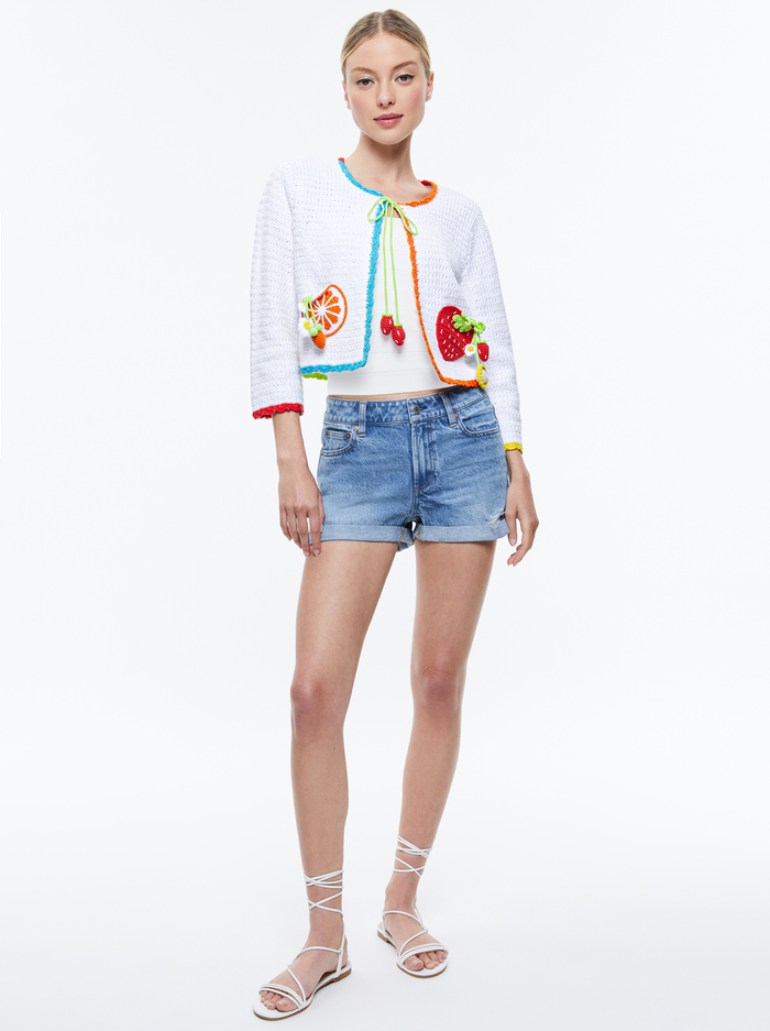ANDERSON TIE FRONT CARDIGAN - SOFT WHITE MULTI image 1 - Alice And Olivia
