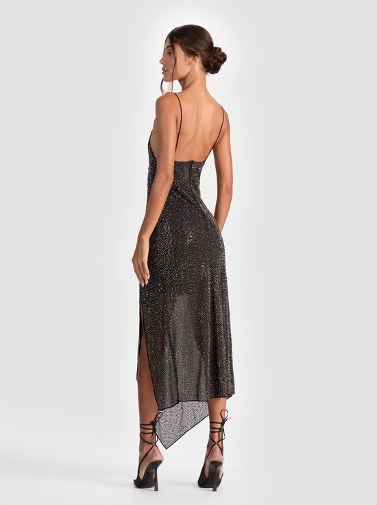 BLACK-HARMONY EMBELLISHED SLIP DRESS