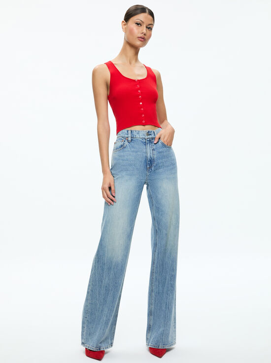 RED APPLE-DARYN BUTTON THROUGH CROPPED TANK