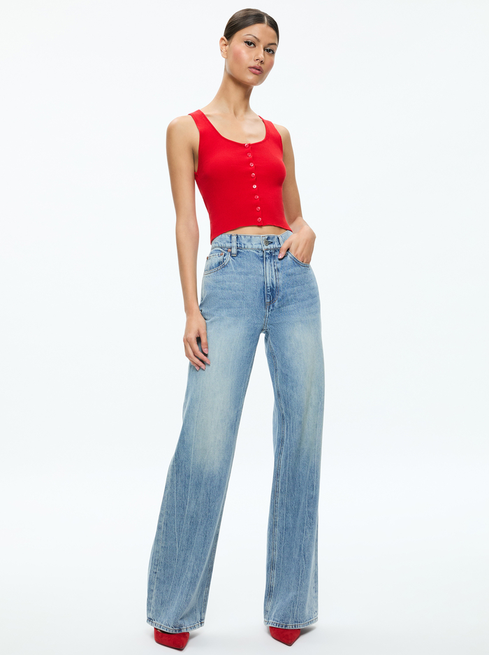 DARYN BUTTON THROUGH CROPPED TANK - RED APPLE image 4 - Alice And Olivia