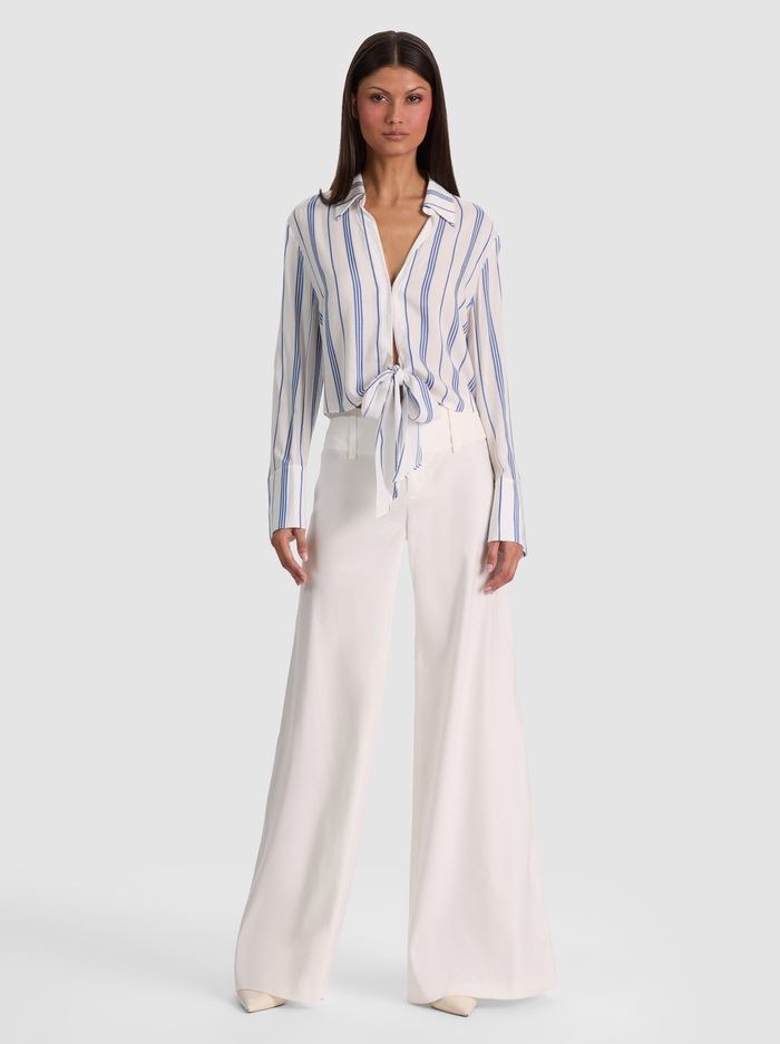 HANNON TIE FRONT BLOUSE - OFF WHITE/BLUE IRIS image 1 - ALICE + OLIVIA