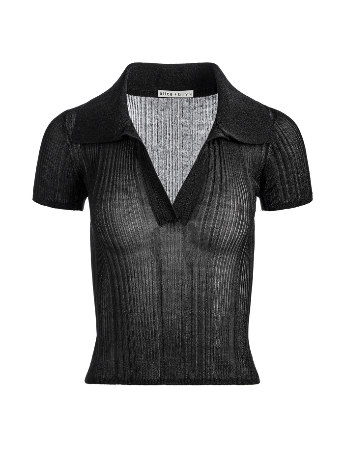 MARTHA METALLIC POLO CROP TOP - BLACK image 5 - Alice And Olivia