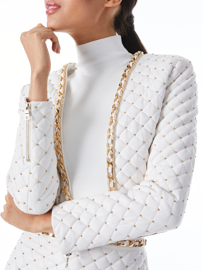 ZETA QUILTED VEGAN LEATHER JACKET - OFF WHITE image 3 - Alice And Olivia