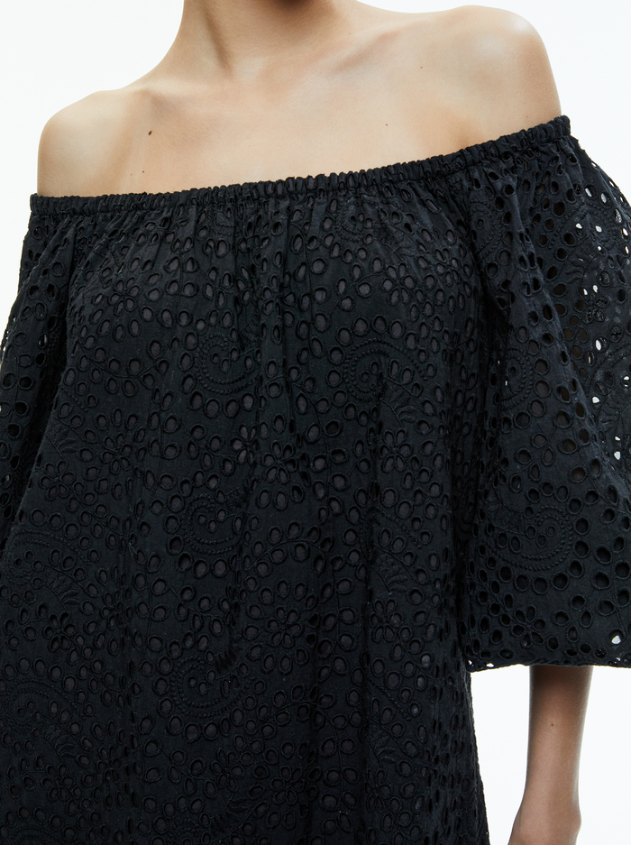 ARTEMIS OFF THE SHOULDER BLOUSON SLEEVE MINI DRESS - BLACK image 4 - Alice And Olivia