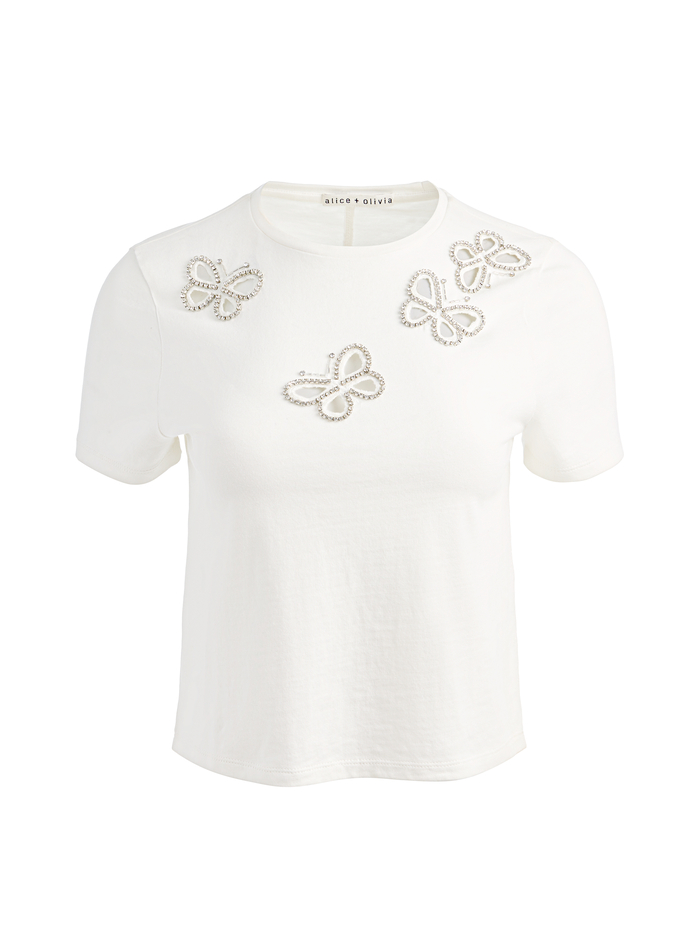 CINDY EMBELLISHED CUTOUT TEE - OFF WHITE/SILVER CRYSTAL image 5 - ALICE + OLIVIA