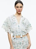 TABITHA LACE BUTTON FRONT CROPPED BLOUSE - GEORGIA FLORAL
