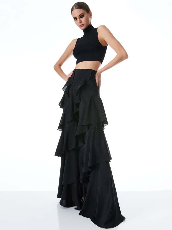 LOTUS WIDE LEG RUFFLE PANT - BLACK image 4 - Alice And Olivia