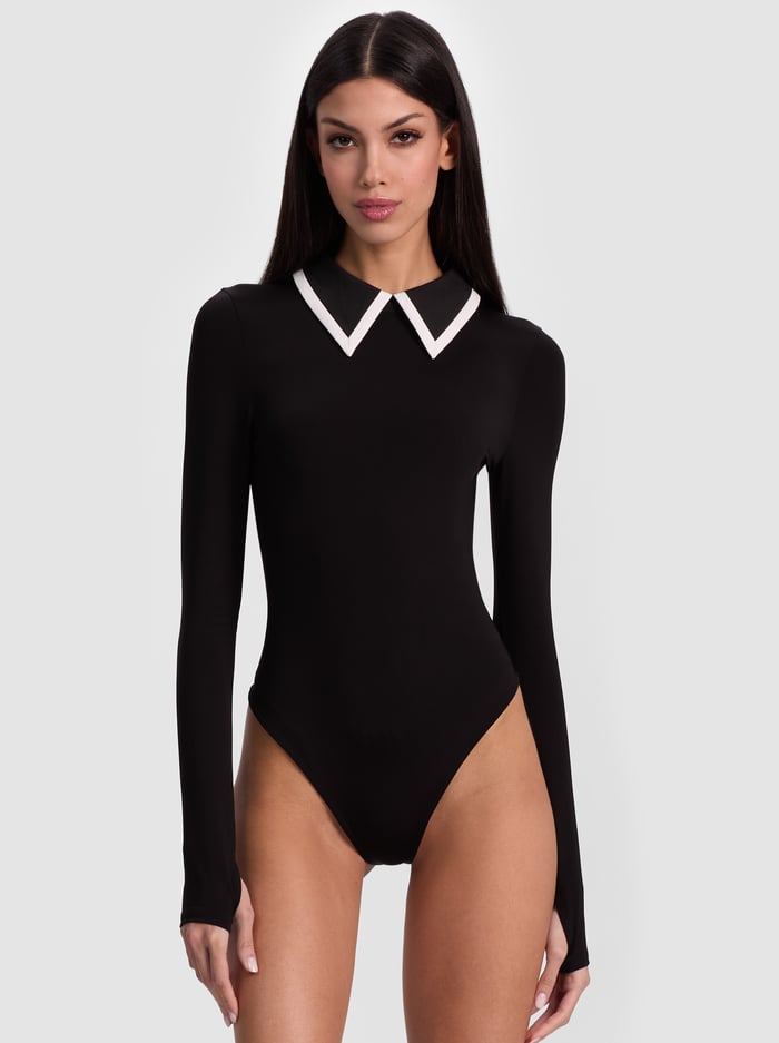 KEENAN POLO BODYSUIT - BLACK - ALICE + OLIVIA