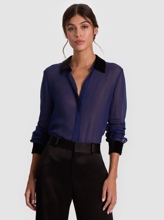 MIDNIGHT BLUE/BLACK-WILLA COMBO BLOUSE