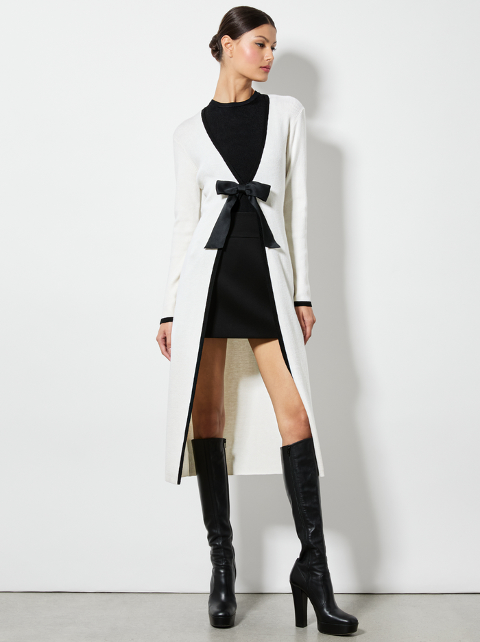 SIBEL BOW CARDIGAN - ECRU/BLACK image 4 - Alice And Olivia
