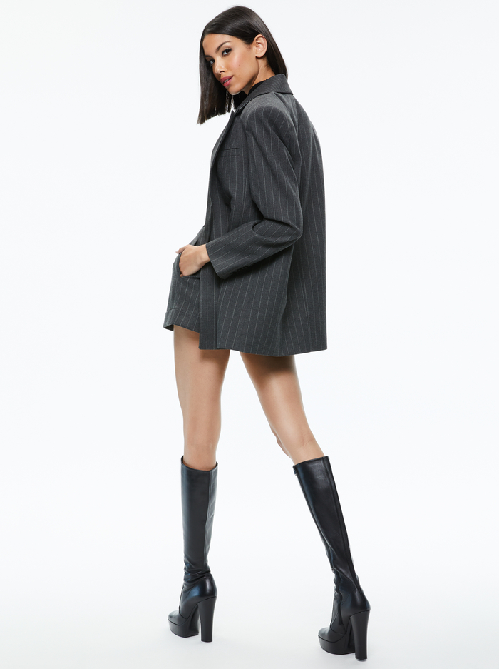 COLLEY NOTCH COLLAR BLAZER - GREY/CHARCOAL PINSTRIPE image 1 - Alice And Olivia