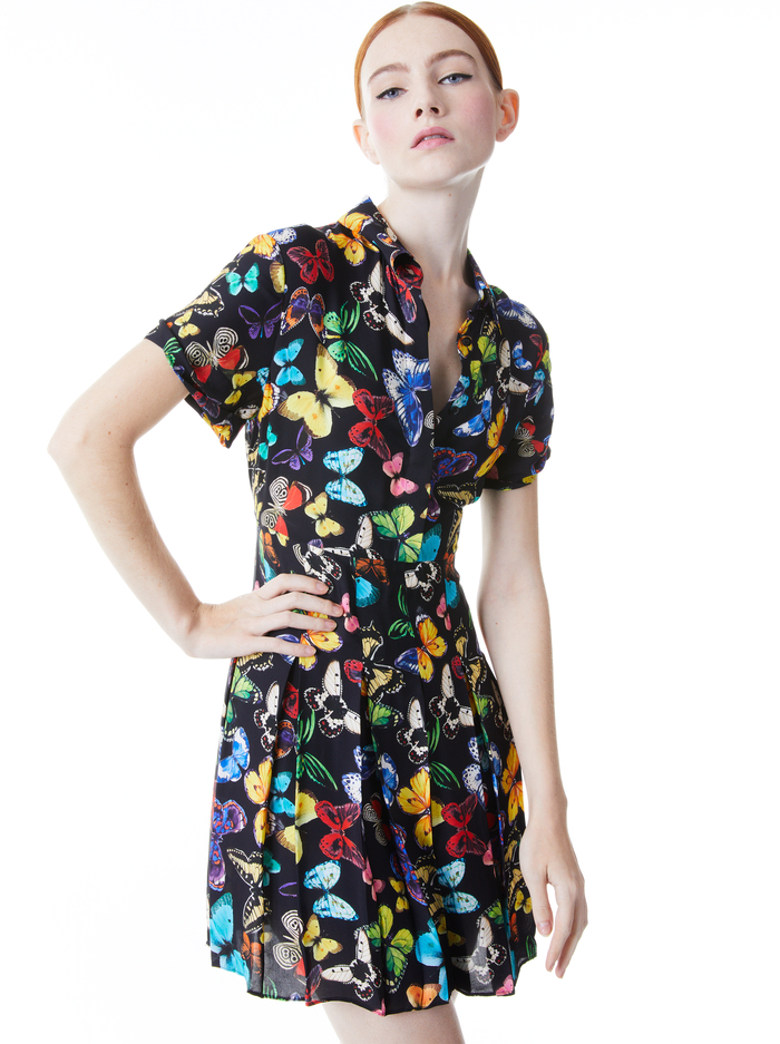 TORI SHORT SLEEVE PLEATED SHIRT DRESS - BUTTERFLY HIGH BLACK image 2 - Alice And Olivia