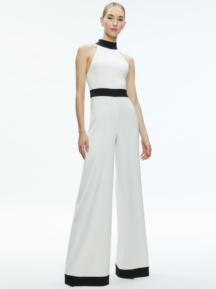 CATALINE HIGH NECK WIDE LEG JUMPSUIT - OFF WHITE/BLACK - Alice And Olivia