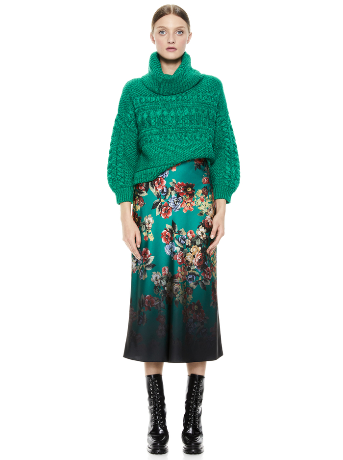 MAEVE FLORAL SLIP SKIRT - CLOUD DANCER DARK TEAL MULTI image 2 - Alice And Olivia
