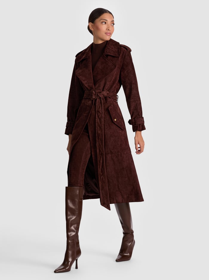 NEVADA SUEDE TRENCH COAT - DARK CHOCOLATE image 1 - Alice And Olivia