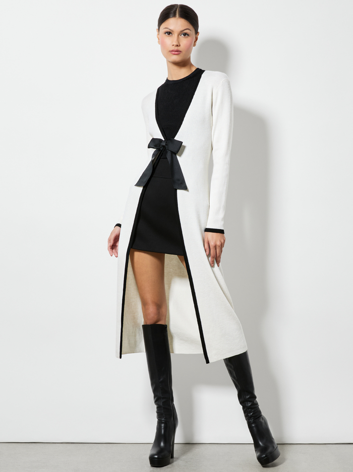 SIBEL BOW CARDIGAN - ECRU/BLACK image 1 - Alice And Olivia