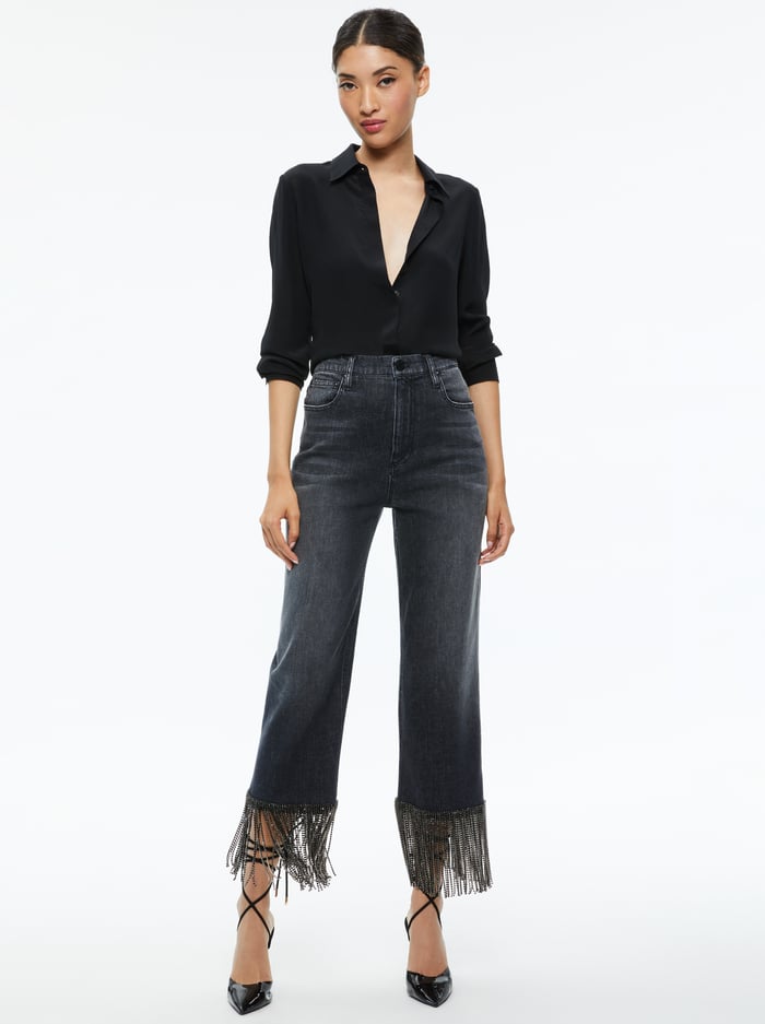 AMAZING CRYSTAL FRINGE HEM JEAN - MAYA CHARCOAL BLACK image 2 - Alice And Olivia