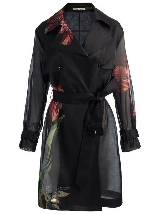 SOFT TULIP BLACK-SILVIA SHEER MIDI TRENCH