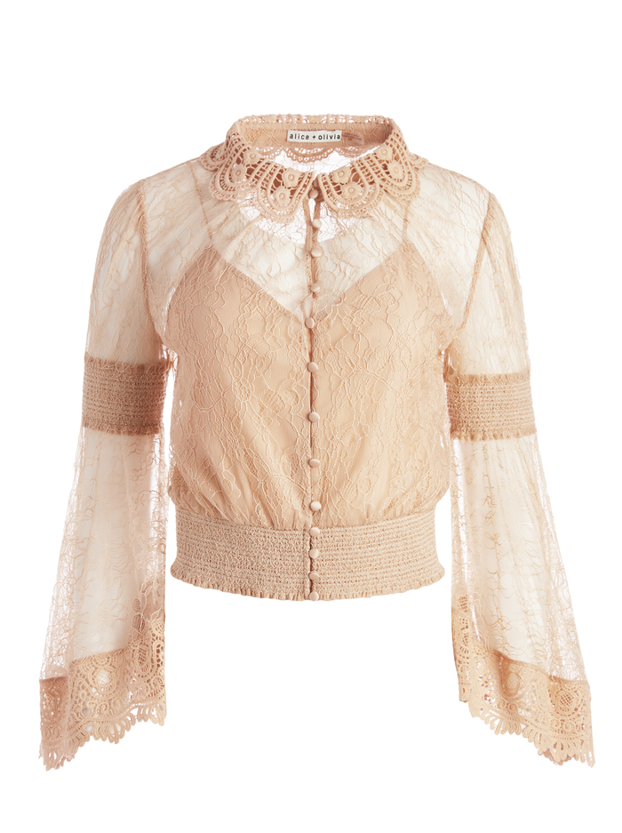 MILLIE CROCHET COLLAR BLOUSE - ALMOND image 5 - ALICE + OLIVIA