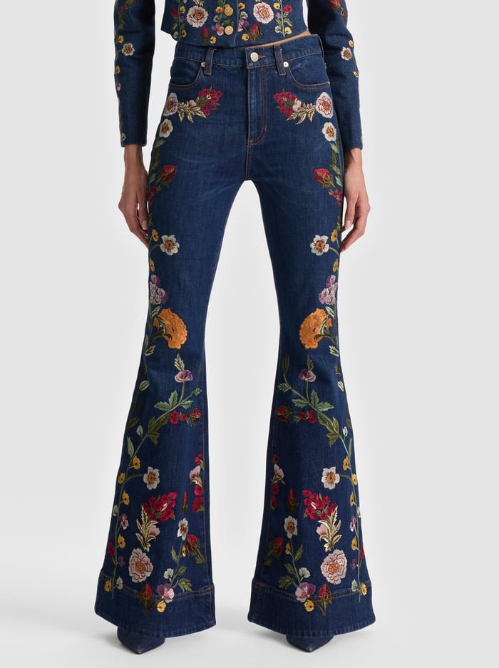BEAUTIFUL EMBROIDERED JEAN - CATHERINE DARK MULTI - ALICE + OLIVIA