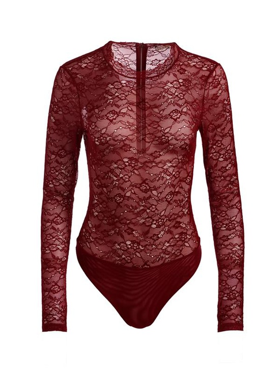 OXBLOOD-TAEYN LACE BODYSUIT