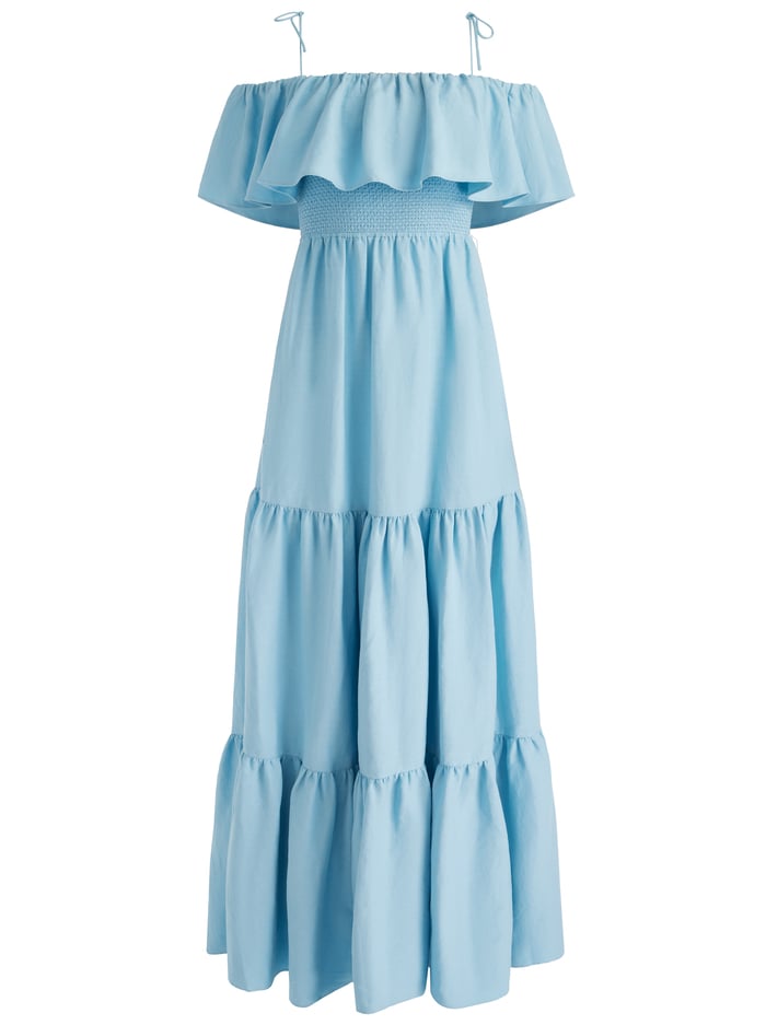 KIA OFF THE SHOULDER TIERED MAXI DRESS - MINERAL BLUE image 5 - Alice And Olivia