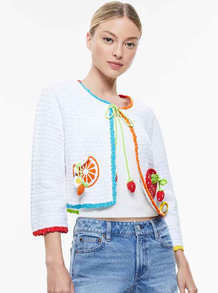 ANDERSON TIE FRONT CARDIGAN - SOFT WHITE MULTI - Alice And Olivia