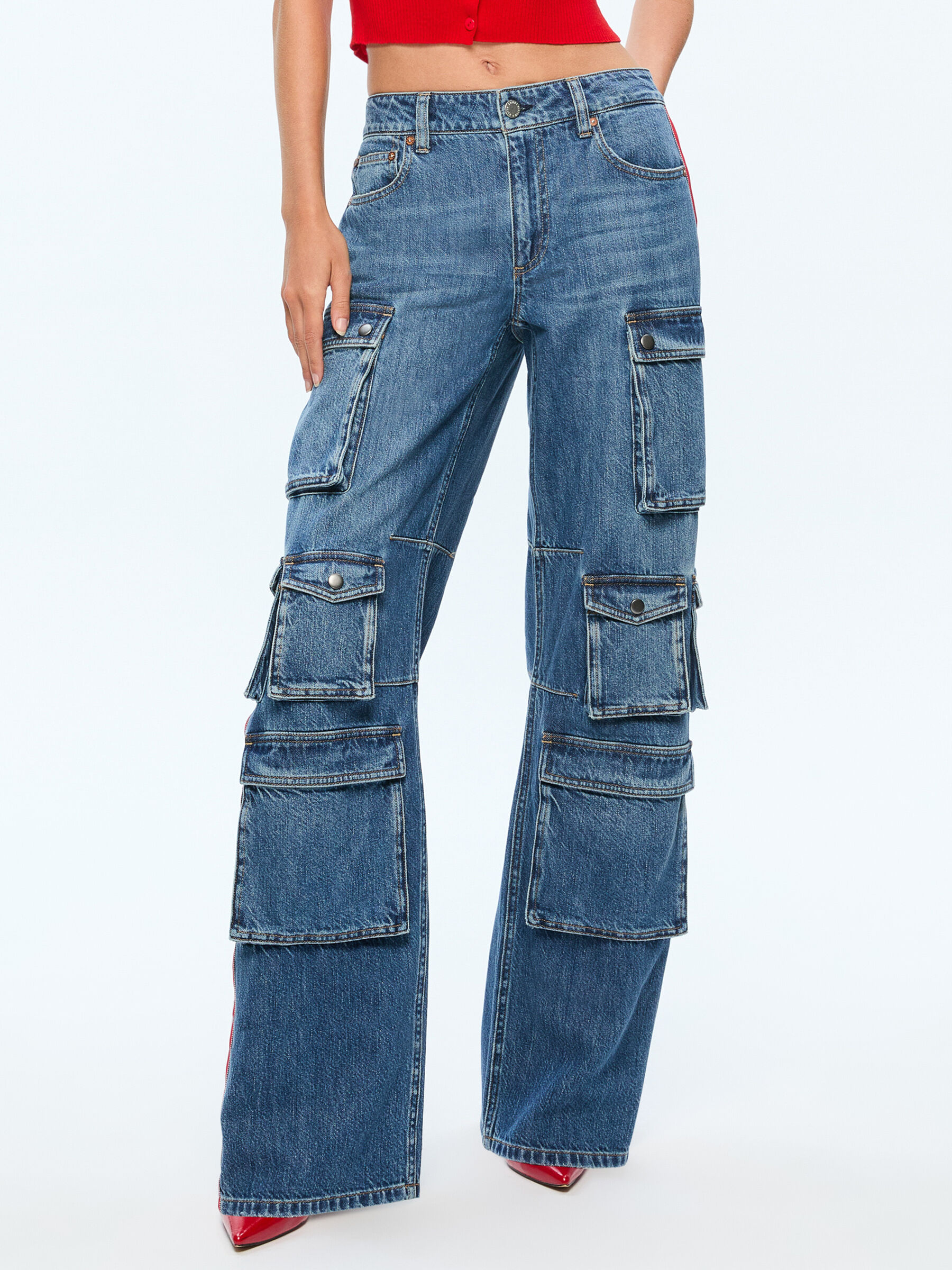 Olympia Cargo Jean With Side Stripe In Avery Blue bright Ruby Alice Olivia