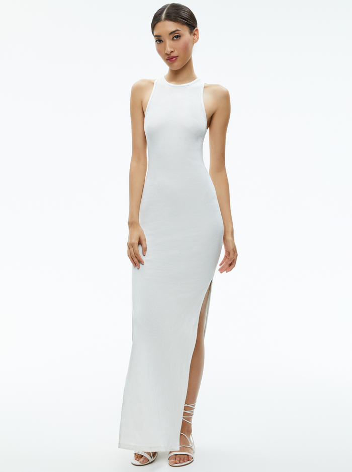 PANIA RACERBACK RIBBED SIDE SLIT MAXI DRESS - OFF WHITE - Alice And Olivia