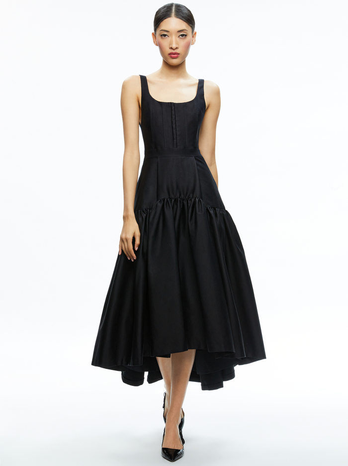 DIANA SLEEVELESS STRUCTURED MIDI DRESS - BLACK - Alice And Olivia