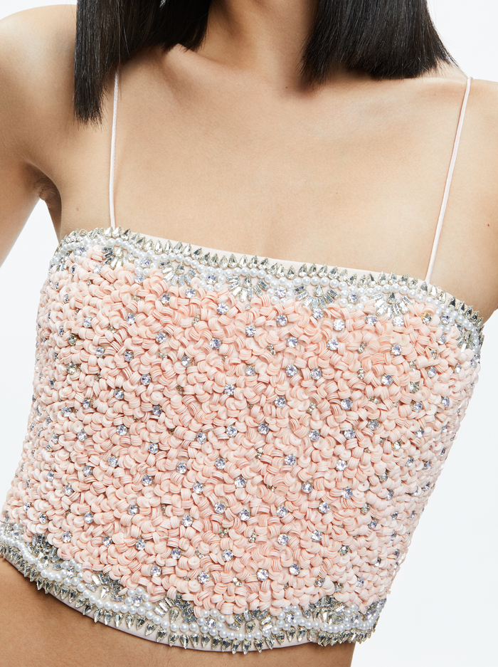 CERESI EMBELLISHED SPAGHETTI STRAP TOP - PINK LACE image 3 - Alice And Olivia