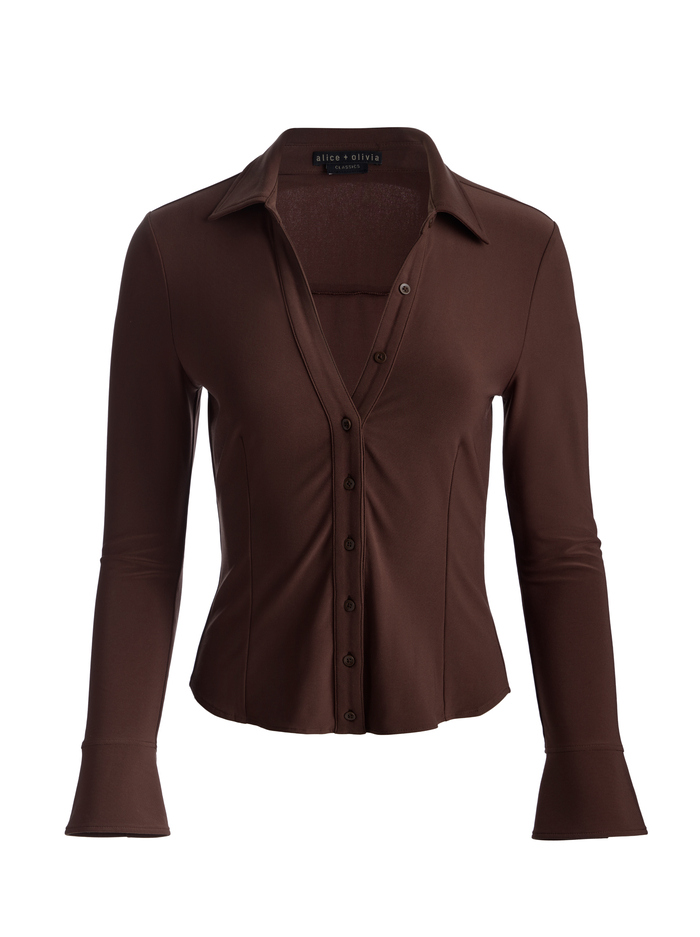 FREYA BUTTON DOWN TOP - DARK CHOCOLATE image 5 - ALICE + OLIVIA