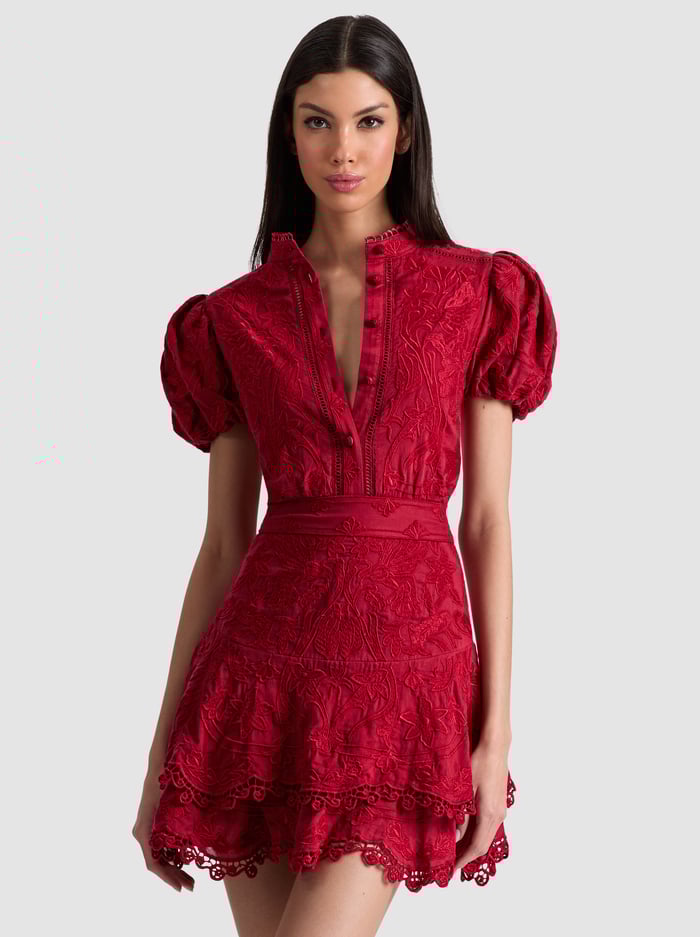 LORYN EMBROIDERED SHIRT DRESS - DARK CHERRY image 3 - Alice And Olivia