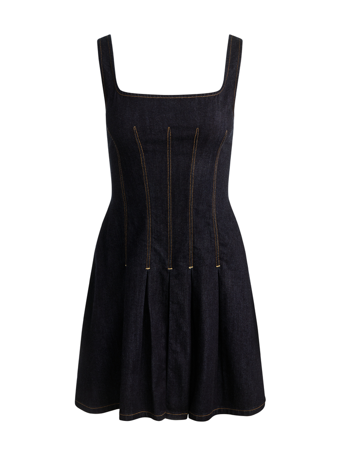 HOLLIS DENIM MINI DRESS - DARK RINSE image 5 - ALICE + OLIVIA