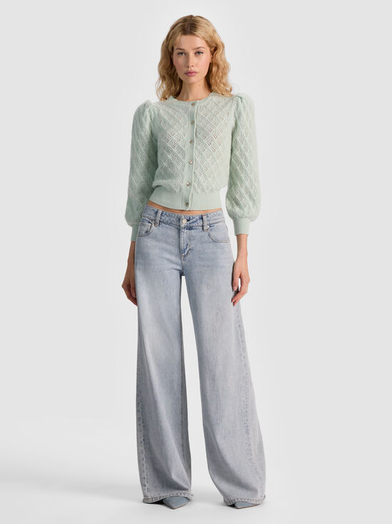 GREEN TEA-DORIS POINTELLE CARDIGAN