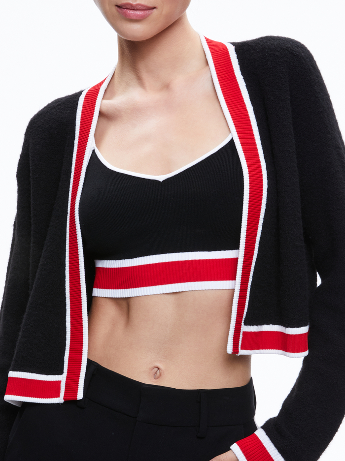 JUANA CROPPED CARDIGAN - BLACK/PERFECT RUBY image 3 - Alice And Olivia