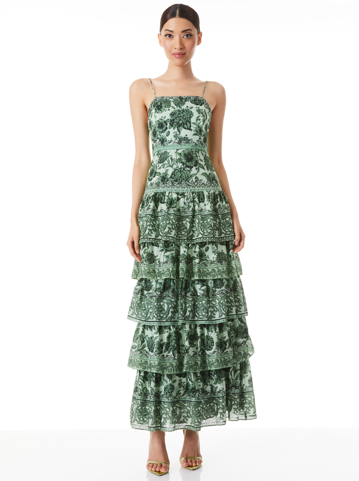 VALENCIA SPAGHETTI STRAP MAXI DRESS - JOURNEY FLORAL LIGHT SAGE - Alice And Olivia