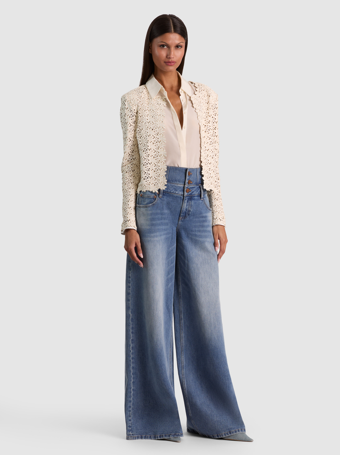 KIDMAN LASER-CUT LEATHER JACKET - OFF WHITE image 5 - ALICE + OLIVIA