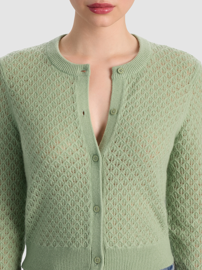 DOLLIE POINTELLE CARDIGAN - SAGE image 3 - ALICE + OLIVIA
