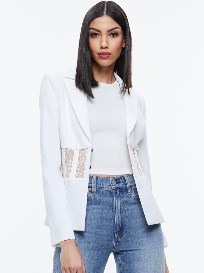 ALEXIA FITTED SHEER CORSET BLAZER - OFF WHITE - Alice And Olivia