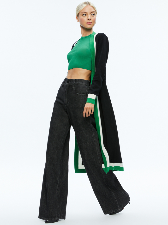 BRADFORD CARDIGAN - BLACK/LIGHT EMERALD/ECRU image 2 - Alice And Olivia