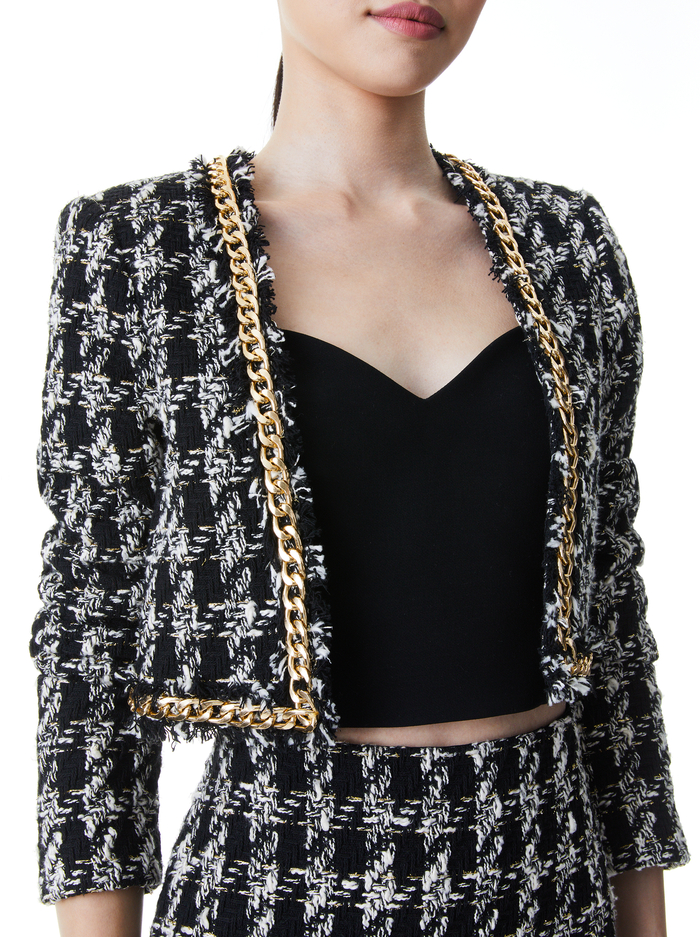 ZETA CHAIN TRIM JACKET - BLACK/WHITE image 3 - Alice And Olivia