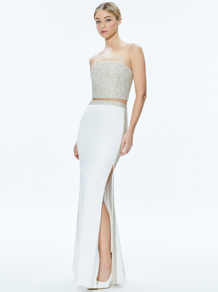 CERESI EMBELLISHED CROP TOP - OFF WHITE/CRYSTAL image 4 - Alice And Olivia