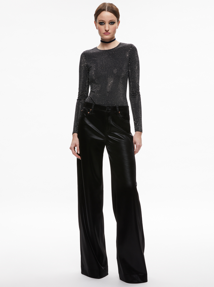 TAEYN EMBELLISHED CREW NECK BODYSUIT - BLACK/SILVER image 2 - Alice And Olivia