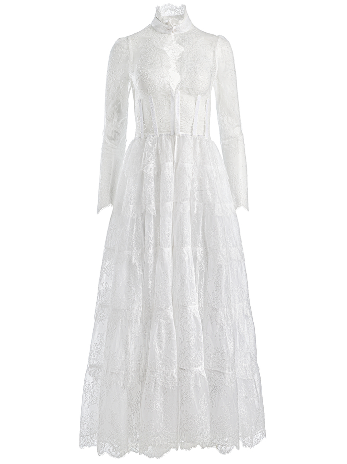 XAVIER TIERED LACE MAXI COAT - OFF WHITE image 5 - ALICE + OLIVIA