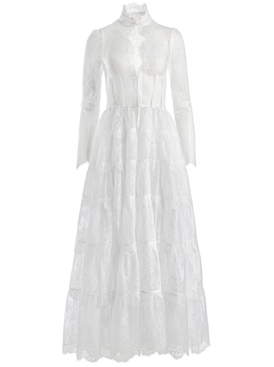 OFF WHITE-XAVIER TIERED LACE MAXI COAT