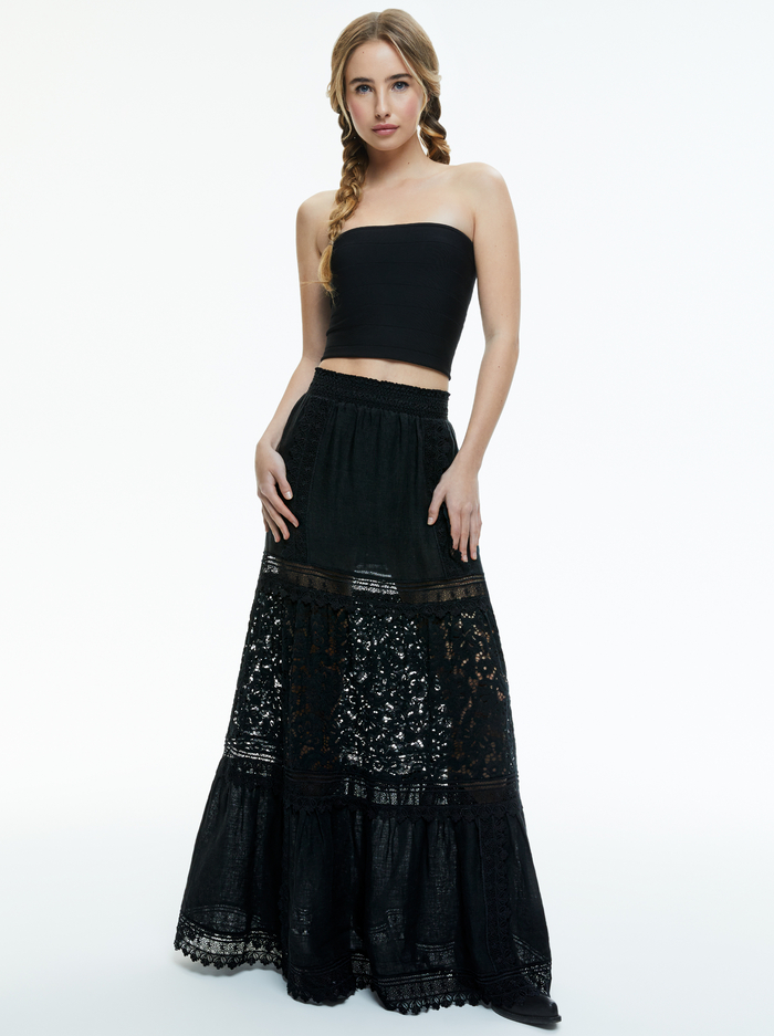 REISE EMBROIDERED TIERED MAXI SKIRT - BLACK image 4 - Alice And Olivia